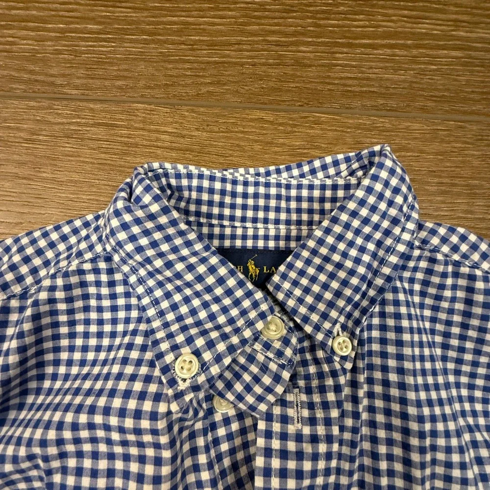 Polo Ralph Lauren Boys Navy Blue Gingham Button Down Shirt 7 Long Sleeve Preppy